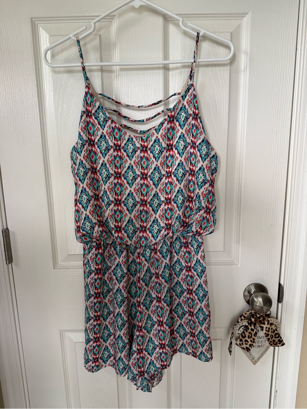 tea n rose Teal & Pink Aztec Boho Spaghetti-Strap Romper Sz s/m